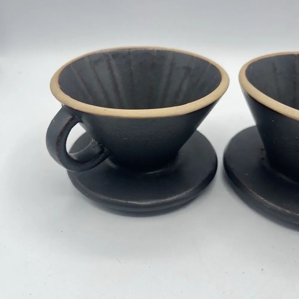 Stoneware Pour Over Drip Coffee Holder, Handmade, Thick Pottery - Set 2
